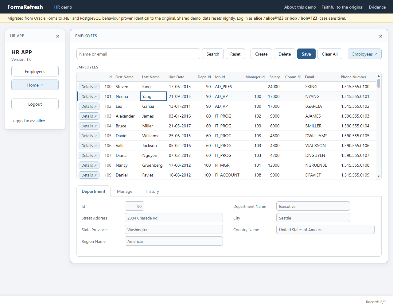 Migrated (.NET, PostgreSQL), step 04-select-employee